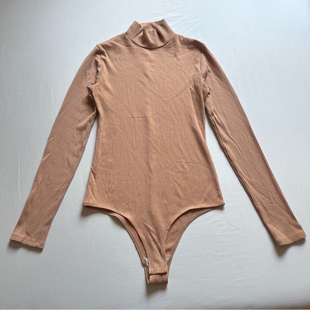 REFORMATION peach pink‎ orange rib knit mock neck tencel spandex bodysuit
